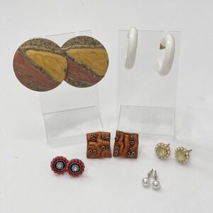 Vintage Style Mixed Earring Lot 6 Pairs Boho Enamel Pearl Geometric Studs Hoops